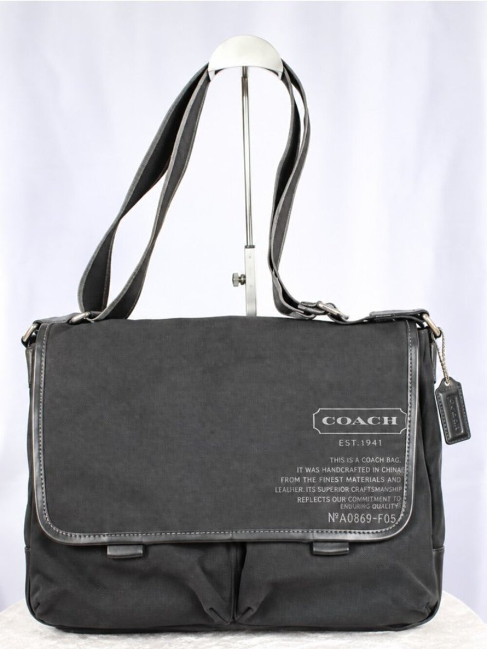 Coach Heritage Web F70587 Black Canvas Leather Trim Messenger Crossbody Bag